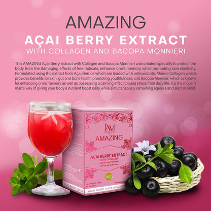 Amazing Acai Berry Extract with Collagen and Bacopa Monnieri Powdered Drink Mix